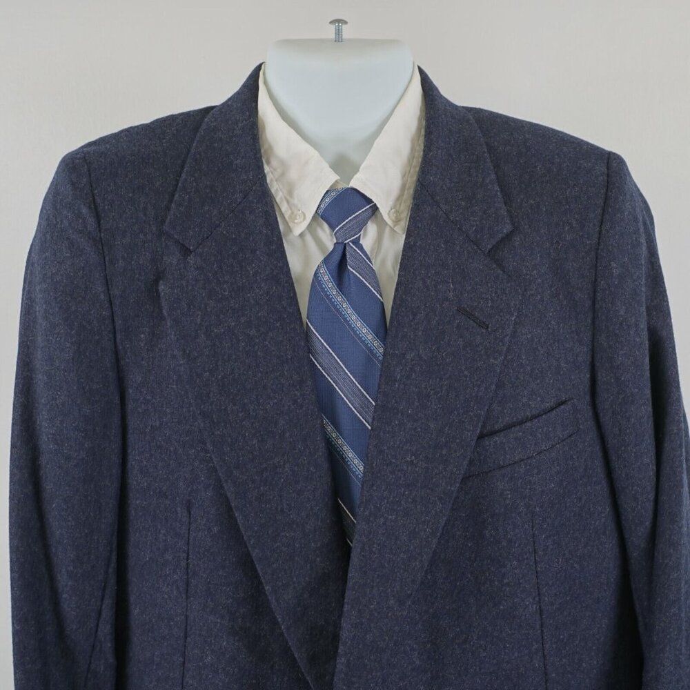 Hickey Freeman Boardroom‎ Flannel Wool Blue 2 Button Blazer 40R Portly